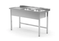 Edelstahl Gastro-Spültisch Mit 2 Spülbecken (links) & 2 Schiebetüren + Arbeitsfläche | AISI 430 Qualität | HxBxT 85x180x70 -Küche Utensilien Laden 08b307d5 13e8 4112 9b6b c4a1e0937b57