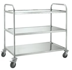 METRO Professional Servierwagen GST1003, Edelstahl, 85 X 52.6 X 94 Cm, 3 Etagen, 4 Räder Mit 2 Bremsen, Max. Tragfähigkeit 50 Kg Pro Etage, Silber