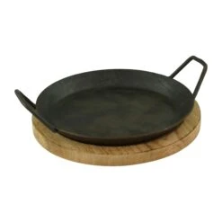 1 Stück Servierpfanne Aus Schmiedeeisen Mit Zwei Seitengriffen Und Brett ø 24cm