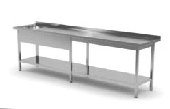 Edelstahl Gastro-Spültisch Lang Mit Arbeitsfläche (Becken Rechts) | AISI 430 Qualität | HxBxT 85x250x60 -Küche Utensilien Laden 43ed0791 fdb5 405b 8c22 398babeed68c