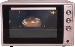 ICQN 60 Liter Mini-Öfen | 1800 W | Mini-Backofen Mit Innenbeleuchtung Und Umluft | Pizza-Ofen | Doppelverglasung | Drehspieß | Timer Funktion | Emaill