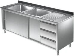 Gastrotrade Spülschrank Mit 2 Becken Links 160x70x85cm