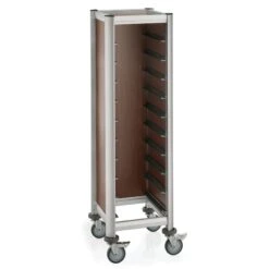 WAS Germany - Tablettwagen Trolley Mensa, Für 10 Tabletts, Braun, 51,5 X 47,5 X 165, MDF Holzoptik/Alu (1955452)