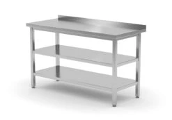 Edelstahl Gastro-Arbeitstisch Mit 2 Schubladen Links Sowie Grund- Und Zwischenboden Und Aufkantung | AISI 430 Qualität | HxBxT 85x150x70cm -Küche Utensilien Laden 51ac0273 2c01 419f b617 0e9431eafe8b