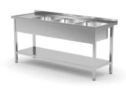 Edelstahl Gastro-Spültisch Mit 3 Spülbecken & Ablagefach (rechts) | AISI 430 Qualität | HxBxT 85x150x60