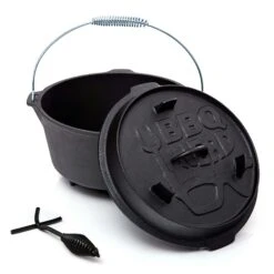 BBQ-Nerd© Dutch Oven "Professional" 7,3L Mit Ständer | Bereits Eingebrannt | Gusseisen Feuertopf Mit Deckel Und Integr. Bratpfanne und Deckelheber -Küche Utensilien Laden 6f42af94 957a 427a afd3 739315caf4f7