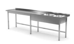 Edelstahl Gastro-Spültisch Mit 2 Spülbecken (rechts) & Doppelte Arbeitsfläche | AISI 430 Qualität | HxBxT 85x280x60