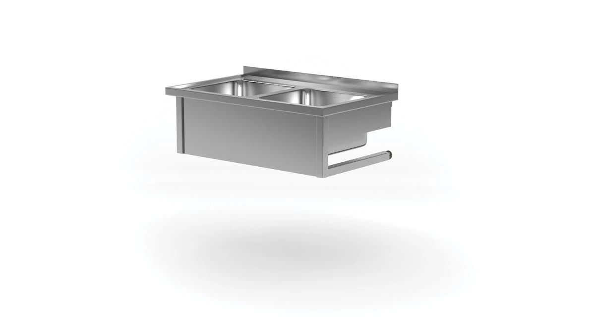 Edelstahl Gastro-Handwaschbecken Mit 2 Spülbecken (für Die Wand) | AISI 430 Qualität | HxBxT 30x100x60 3 Edelstahl Gastro-Handwaschbecken Mit 2 Spülbecken (für Die Wand) | AISI 430 Qualität | HxBxT 30x100x60