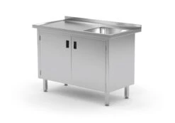 Edelstahl Gastro-Spültisch Mit Ablagefach & Scharniertüren (Becken Rechts) | AISI 430 Qualität | HxBxT 85x130x70