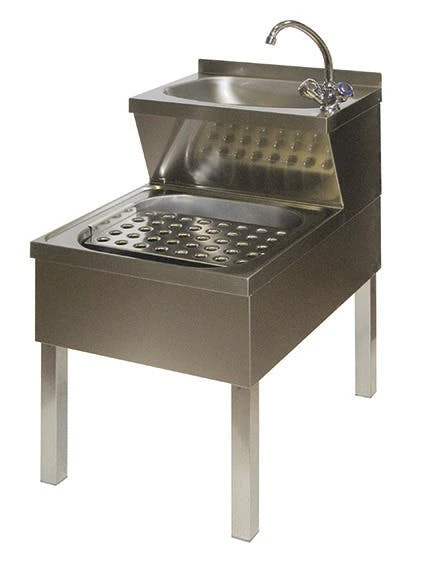 Handwasch- Und Ausgussbecken-Kombination, Mit Klappbaren Abstellrost, Mit Aufkantung, Verschweißt 4 Handwasch- Und Ausgussbecken-Kombination, Mit Klappbaren Abstellrost, Mit Aufkantung, Verschweißt – Bild 2