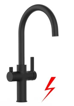 Niederdruck 3 Wege Wasserhahn Küchenarmatur Spültischmischer FC, Schwarz Matt Mit 360° Schwenkbarem U-Auslauf