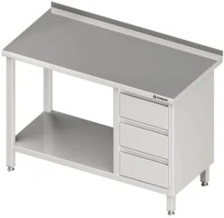 Arbeitstisch Mit Grundboden, Mit 3er Schubladenblock, Ohne Aufkantung, Verschweißt : 2800x700x850 Mm Becken Links