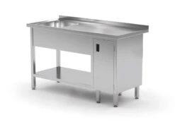 Edelstahl Gastro-Spültisch Mit Ablagefach & Scharniertüre (Becken Links) | AISI 430 Qualität | HxBxT 85x130x70 -Küche Utensilien Laden e8ed94f3 9818 4cc9 aa00 1faad3eed6ef