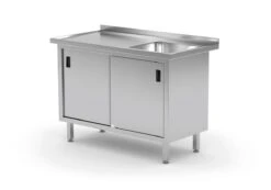 Edelstahl Gastro-Spültisch Mit Ablagefach & Schiebetüren (Becken Rechts) | AISI 430 Qualität | HxBxT 85x140x60 -Küche Utensilien Laden eab0f76a 71ac 403b b580 e9852d7c35f2